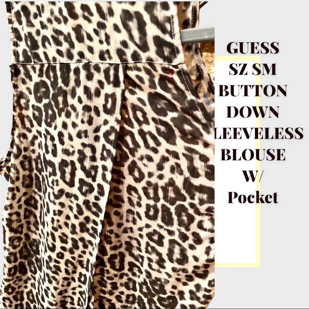 GUESS SZ SM SLEEVELESS BUTTON DOWN FRONT POCKET FLOWY TUNIC W/BACK SLIT & COLLAR - Picture 7 of 14